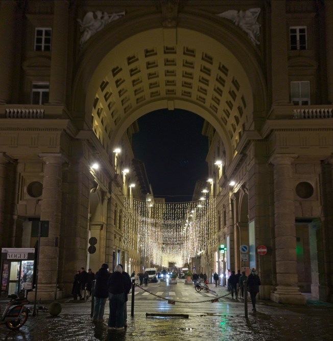 Christmas lights near Piazza Repubblica, where we stayed.